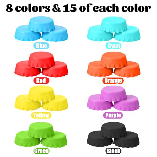 120 PCS Silicone Rubber Bottles Caps, 8 Colors Reusable Beer Caps for Home Brewing Beer, Soft Drink, Wine Bottle, Beers Bottle, Soda Bottles Kitchen Gadgets