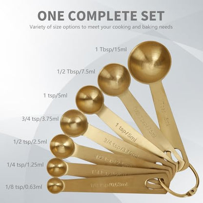 Measuring Spoons,304 Stainless Steel Measuring Cups & Spoon Set of 7 Piece:1Tbsp&1/2Tbsp,1tsp,3/4tsp,1/2tsp,1/4tsp,1/8tsp Teaspoon Coffee Scoop Tablespoon for Dry and Liquid Ingredients,Gold - color: Gold