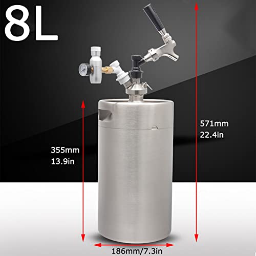 Portable Draft Keg System Stainless Steel Keg Mini Keg Draft System Stainless Steel Portable Mini Keg Dispenser Pressure Regulator Craft Beer Draft Home Brew,8L