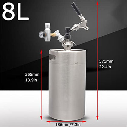 Portable Draft Keg System Stainless Steel Keg Mini Keg Draft System Stainless Steel Portable Mini Keg Dispenser Pressure Regulator Craft Beer Draft Home Brew,8L