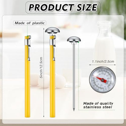 Xuhal 6 Pcs Stainless Steel Kitchen Thermometer with 5 Inch Long Stem 1 Inch Dial Thermometer Milk Frothing Food for Oven Probe Meat Grill BBQ Cooking Chocolate Water(Yellow) - color: Yellow