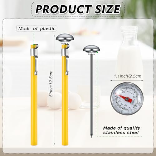 Xuhal 스테인리스 스틸 주방 온도계 12.7cm(5인치) 길이 스템 2.5cm(1인치) 다이얼 온도계 우유 거품 음식 오븐 탐침 고기 그릴 BBQ 요리 초콜릿 물(옐로우) - color: 옐로우