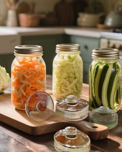 Glass Fermentation Weights - 2 Pack, 7.1oz/202g Heavy Clear Glass with Easy Grip - Smooth & Non-Porous Pickle Weights for Wide Mouth Mason Jars