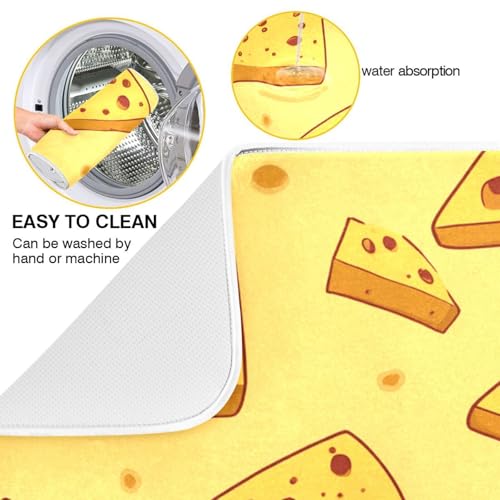 Dish Drying Mat for Kitchen Counter Cartoon Triangular Cheese Absorbent Drying Dish Mat 18×24 inch Dish Rack Pad Coffee Mat for Sink Dishes Under Rack - size: 18x24in