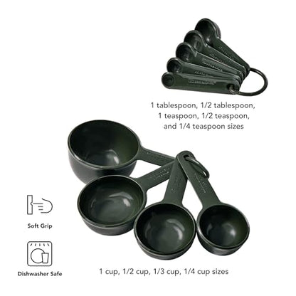 KitchenAid Plastic Measuring Cups and Spoon Set, Set of 9, /4, 1/2, 1/3, and 1 cup sizes, and 1 tbsp, 1/2 tbsp, 1 tsp, 1/2 tsp and 1/4 tsp, Evergreen - color: Evergreen