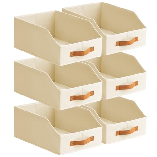 Homsorout Fabric Storage Bins for Organizing - 6 Pack Large Trapezoid Collapsible Storage Bins with Front Handle, Closet Organizers and Storage for Bedroom, Home Shelves, Small Spaces, Beige - color: Beige, size: 6 Pack