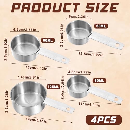 Stainless Steel Measuring Cups Set of 4, Kitchen Gadgets Stackable Metal Measuring Cup for Cooking Baking Dry Wet Ingredients and Liquid, Dishwasher Safe, Solid Flat Handle - size: 1/8 Cup, 1/4 Cup, 1/3 Cup, 1/2 Cup