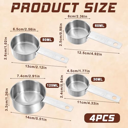 Stainless Steel Measuring Cups Set of 4, Kitchen Gadgets Stackable Metal Measuring Cup for Cooking Baking Dry Wet Ingredients and Liquid, Dishwasher Safe, Solid Flat Handle - size: 1/8 Cup, 1/4 Cup, 1/3 Cup, 1/2 Cup