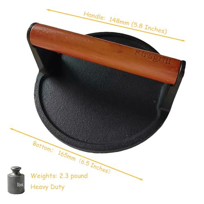Firsgrill Burger Press 6.6" Round Heavy-Duty Cast Iron Smash Meat Steak with Wood Handle for Blackstone Weber Treager Griddle Grills (YPX) (6.5" Round & 4.3X8.3 Rectangle) - color: 6.5" Round & 4.3X8.3" Rectangle