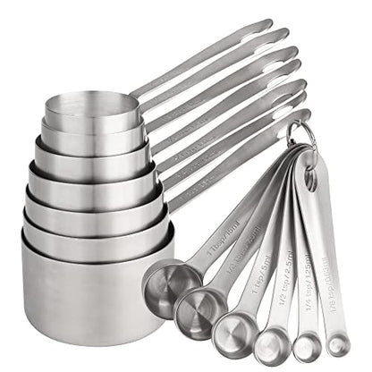 Measuring Cups and Spoons Set, 18/8 Stainless Steel Measuring Cups and Spoons, Metric & US Metal 7 Kitchen Measure Cups & 6 Measuring Spoons, Baking Measuring Tools Set 13