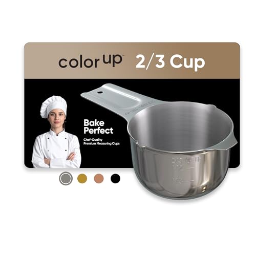 Color Up ⅔ Cup Measuring Cup (160 ml) – Premium Chrome Stainless Steel, Accurate for Wet & Dry Ingredients, Embossed Markings, Easy-Pour Spouts, Dishwasher-Safe, Kitchen Essential - size: 2/3 Cup (160 ml) Chrome