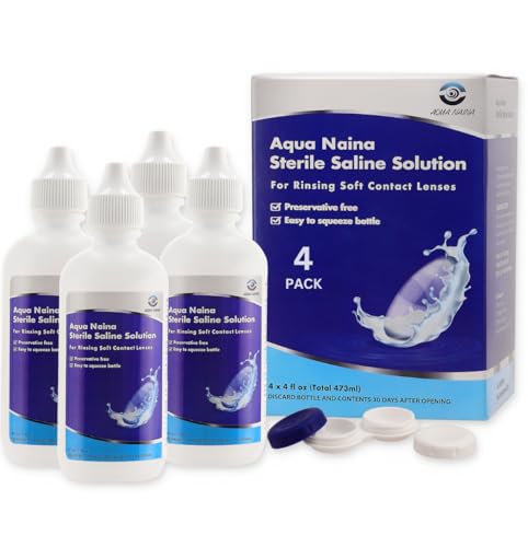 Oculus Curae Aqua Naina Saline Solution – Preservative-Free Sterile Rinse for Soft, Hard & Gas Permeable Contact Lenses – Unisol 4 Alternative – Travel-Friendly – 4X 4 fl oz Bottles - size: 4 Fl Oz (Pack of 4)