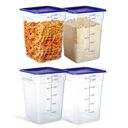 4 Pack 22 Quart Food Storage Containers with Lids, Polycarbonate Square Commercial Food Containers, NSF, Clear, New Version - color: 22Qt-New Version