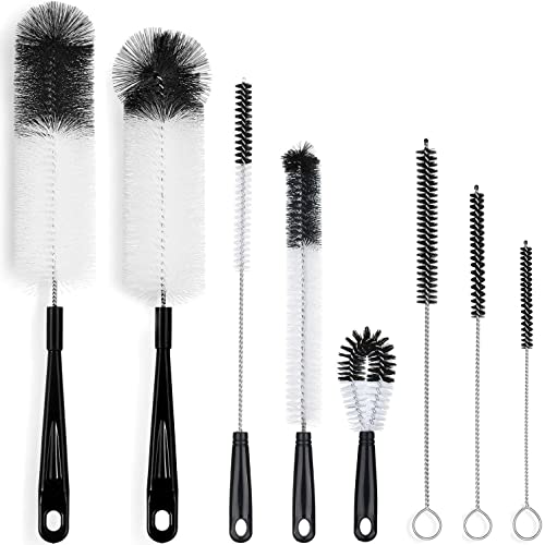 ALINK 8-Pack Bottle Cleaning Brush Set - Long Handle Black Bottle Cleaner for Washing Narrow Wine/Beer Bottles/Thermos/Flask Tumbler/Sport Well/Kettle/Lid Brush, Straw Brush - color: Black