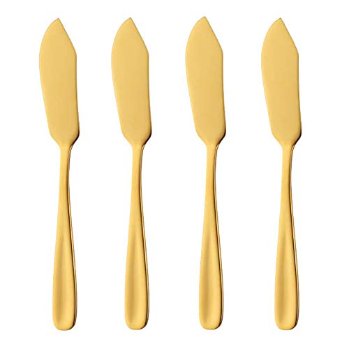 Baikai Stainless Steel 18/10 Cheese Desert Knives, Set of 4, Gold Breakfast Butter Knife, Slicer Sandwich Spreader - color: Gold cheese knives