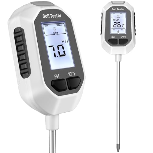 YAMRON 4-in-1 Soil Moisture Meter Digital Plant Temperature/Soil Moisture/pH Meter/Sunlight Intensity Backlight LCD Display Soil Test Meter for Gardening, Farming and Outdoor Plants