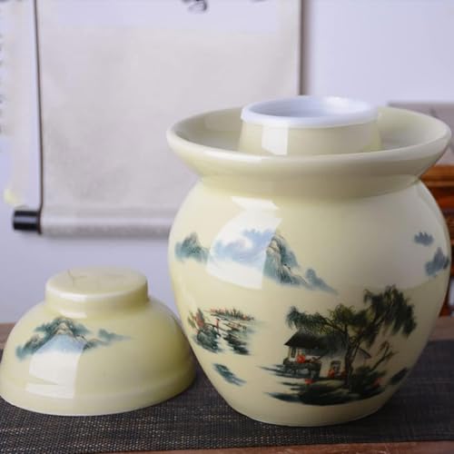 Traditional Chinese Stoneware Fermentation Crock with Water Seal Lid, Ceramic Pickling Pot, 1 Pcs(Beige,0.6L) - color: Beige, size: 0.6L