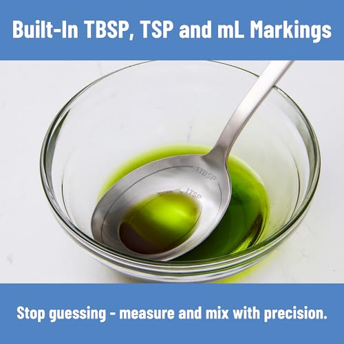 Misen Measuring Chef Spoon – Stainless Steel Cooking Spoon with Engraved Tablespoon Teaspoon and Milliliter Markings for Precise Measuring Mixing Sauces Dressings Marinades and Cooking Prep - style: Measuring Spoon