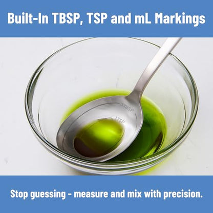 Misen Measuring Chef Spoon – Stainless Steel Cooking Spoon with Engraved Tablespoon Teaspoon and Milliliter Markings for Precise Measuring Mixing Sauces Dressings Marinades and Cooking Prep - style: Measuring Spoon