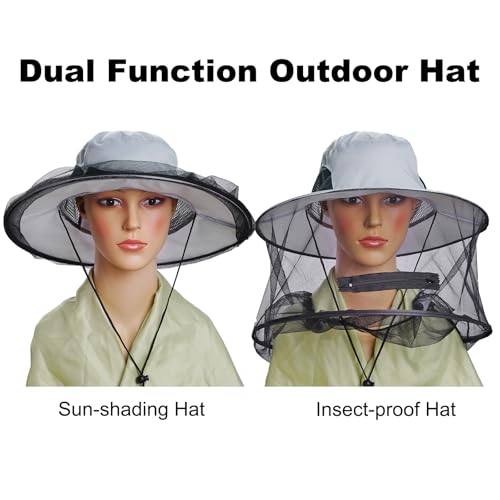 Sucrain Mosquito Head Net Hat Sun Hat Garden Bug Hat with Hidden Net Mesh for Outdoor Gardening Beekeeping - color: Grey