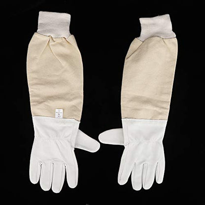 Sheepskin Beekeeping Gloves XXL, Full Hands Protection, Long Sleeves, Canvas and Goat - Skin Leather - Superior Sting Resistance, Ergonomic Mobility, Ideal for Beginners (XL) - size: XL