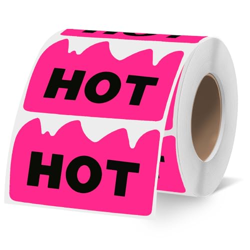 600 PCS Rave Hot Stickers 2 x 1-1/5 Inch Fluorescent Pink Hot Flame Fire Shaped Stickers Marking Popular Items for Restaurant Supermarkets Stores Shops (Fluorescent Pink) - color: Fluorescent Pink