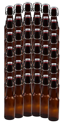 ICE N COLD | Pack of 36 Amber 16-20oz Growler with Flip Top Airtight Silicone Seal | For Beverages, Oil, Vinegar, Kombucha, Beer, Water, Soda, Kefir - color: Amber, size: Pack of 36