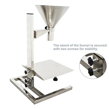 TECHTONGDA Stainless Steel Funnel Food Grade Kitchen Feeding Hopper with Support Stand and Lifting Platform for Powder, Paste, Liquid, Granule Manual Filling Package Bottom Diameter 2.3 Inch