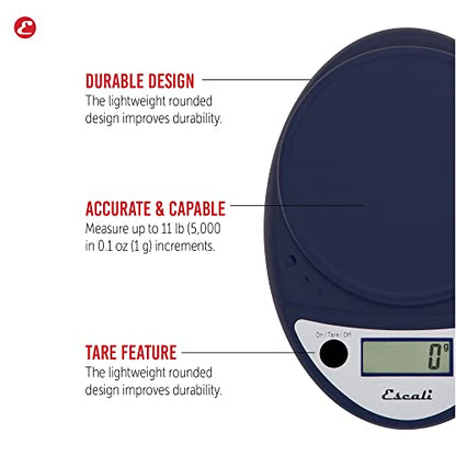 Escali Primo Digital Food Scale Multi-Functional Kitchen Scale and Baking Scale for Precise Weight Measuring and Portion Control, 8.5 x 6 x 1.5 inches, Royal Blue - color: Royal Blue