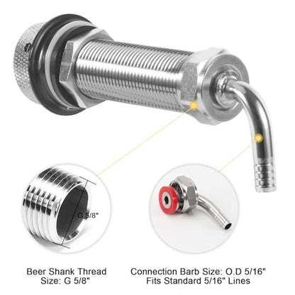 Long Shank Flow Control Beer Faucet, Beer Tap Faucet Upgraded Adjustable Bar Tap with Stainless Steel Core & Brass Body, 4" Draft Beer Shank with 5/16 Barb & G5/8 Thread for Homebrew - size: Brass and Stainless Steel