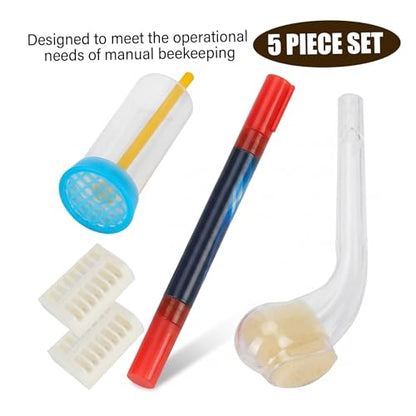 5-piece Queen Marking Kit - Queen Bee Marking Pen, Cage & Collection Tool Set for Beekeeping, Bee Pen