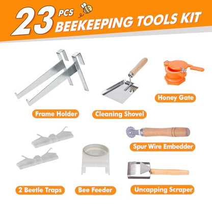 BeeCastle Beekeeping Supplies 22PCS Beekeeping Tools Kit with Organizer Handbag, Bee Keeping Supplies-All Tools Kit Bee Keeping Starter Kit for Beginners and Professional Beekeepers