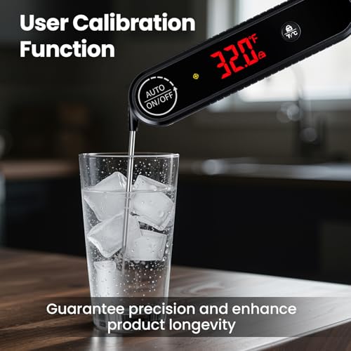 Meat Thermometer Digital, 0.3s Instant Read Food Thermometer with Auto-Rotating LED Display & Calibration Function, Magnetic Back for Cooking, Grilling, BBQ, Smoker (Black) - color: Black