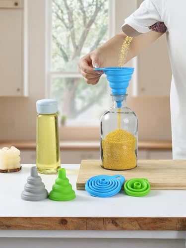 4-Pack Silicone Funnel Set,4 Sizes Foldable Food-Grade Kitchen Funnels for Cooking,Baking Bottles & Liquids,Easy Storage