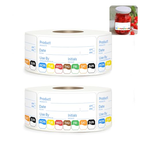 2 Rolls 1000 Pcs 1 inch X 2 inch Restaurant Quality Shelf Life Food Rotation Labels, Self-Adhesive Removable for Reusable Containers, Food Safety Date Sticker, Leftover Labels (1 * 2in-1000pc-Blue5) - style: 2Rolls-Blue
