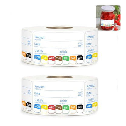 2 Rolls 1000 Pcs 1 inch X 2 inch Restaurant Quality Shelf Life Food Rotation Labels, Self-Adhesive Removable for Reusable Containers, Food Safety Date Sticker, Leftover Labels (1 * 2in-1000pc-Blue5) - style: 2Rolls-Blue