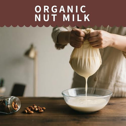 Nut Milk Bags, All Natural Cheesecloth Bags, 12"x12", 2 Pack, 100% Unbleached Cotton Cloth Bags for Tea/Yogurt/Juice/Wine/Soup/Herbs, Durable Washable Reusable Almond Milk Strainer(WEAVE 65x52)