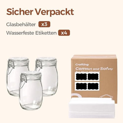 ComSaf 3-Pack 34oz Round Glass Apothecary Jars, Farmhouse Decor for Kitchen Counter Display, Airtight Cookie & Candy Jar for Coffee & Food Storage - size: 34oz*3