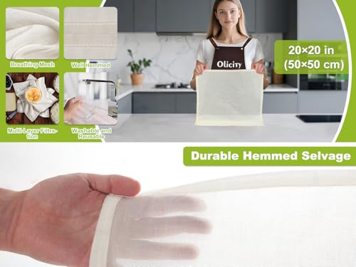 Olicity Cheese Cloths, 6Pack, Grade 100,20x20Inch Hemmed Cheese Cloth Fabric Reusable Fine Mesh Cloth, 100% Cotton Unbleached Precut Muslin Cheesecloth for Straining, Cooking, Yogurt, Juicing