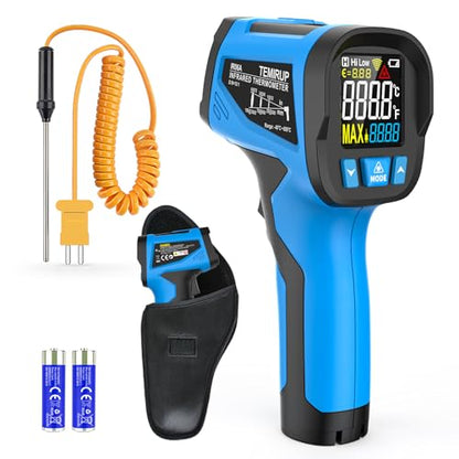 Infrared Thermometer Temperature Gun - TEMIRUP Non-Contact Digital Laser Thermometer Temp Gun with Thermocouple Probe for Industrial, Cooking, Griddle, Engine, HVAC, Adjustable Emissivity,-40℉~1202℉ - color: Blue -40℉~1202℉(-40℃~650℃)