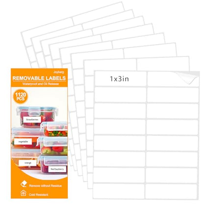 Joyberg 1120 PCS Removable Freezer Labels for Organizing, 1”x3” Frozen Food Labels Stickers, Tear-Resistant No Residue Blank Sticker Labels to Write On, Removable Labels for Food Containers - size: 1120 labels / 70 Sheets(1" x 3")