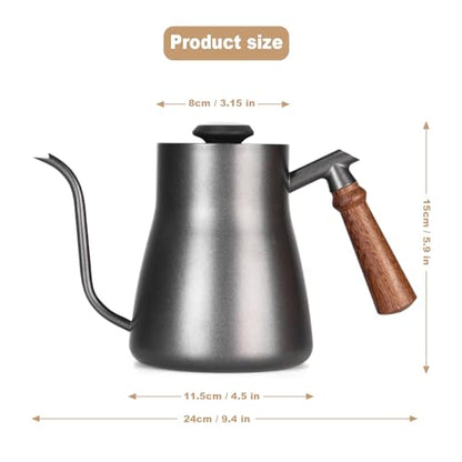 Pour-over kettle with thermometer, 850ml capacity, leak-proof one-piece 304 stainless steel gooseneck spout, food-grade easy-clean, suitable for pour-over coffee, French press, and tea. (850ml) - size: 0.9 Quarts