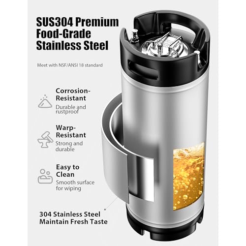 Stainless Steel Ball Lock Keg, 5 Gallon, Homebrew Beer Cornelius Keg, Silver and Black | Staianless Steel
