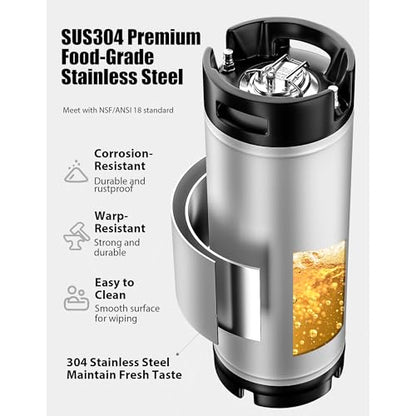 Stainless Steel Ball Lock Keg, 5 Gallon, Homebrew Beer Cornelius Keg, Silver and Black | Staianless Steel