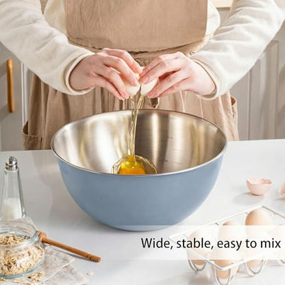 304 Stainless Steel Rice Washing Bowl and 40 Mesh Strainer Set, 3.5QT | 40-mesh strainer helps prevent grain loss while measurement marks and sturdy handles make rinsing and draining easier. - color: Gray