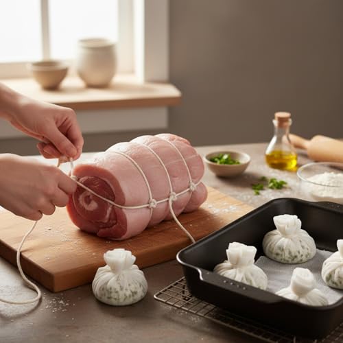 Boao Cheesecloth 35 x 156 Inch, 100 Meters Cooking Twine Reusable Unbleached Cotton Fabric Cheese Cloth with Kitchen Cooking Twine 1/4 Cone Cotton for Meat, Straining, Baking, Filtering