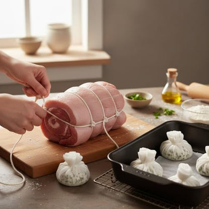 Boao Cheesecloth 35 x 156 Inch, 100 Meters Cooking Twine Reusable Unbleached Cotton Fabric Cheese Cloth with Kitchen Cooking Twine 1/4 Cone Cotton for Meat, Straining, Baking, Filtering