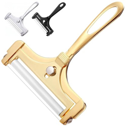 Boao Cheese Slicer with Wire Adjustable Thickness Cheese Cutter Handheld Stainless Steel for Soft Semi Thick Thin Hard Slicer for Kitchen Cooking Tools(Gold) - color: Gold