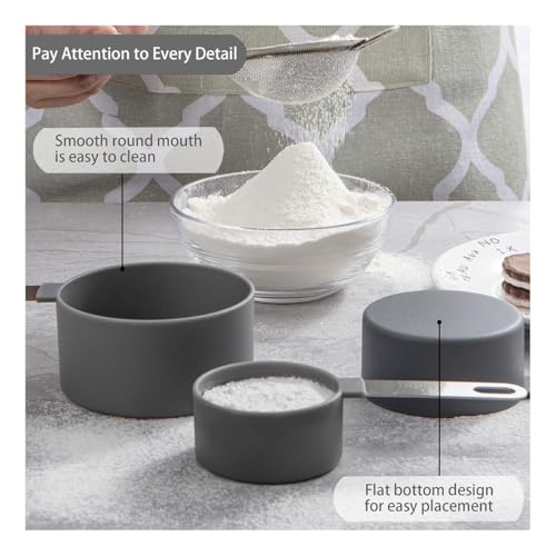 10Pcs Measuring Cups & Spoons Set, Stackable Cups and Spoons, Nesting Measure Cups with Stainless Steel Handle, Kitchen Gadgets for Cooking & Baking (Grey) - color: Gray