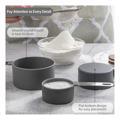 10Pcs Measuring Cups & Spoons Set, Stackable Cups and Spoons, Nesting Measure Cups with Stainless Steel Handle, Kitchen Gadgets for Cooking & Baking (Grey) - color: Gray